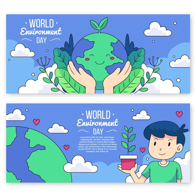 Hand drawn world environment day banners set