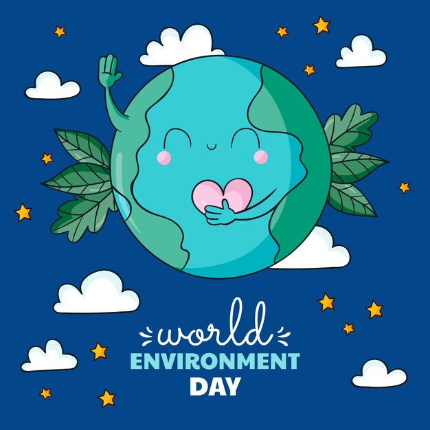 Hand drawn world environment day illustration with planet earth