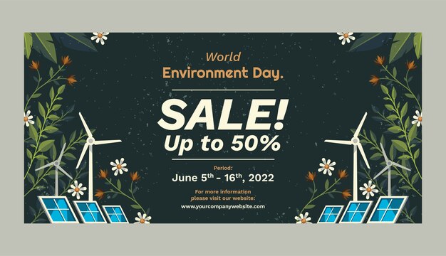 Hand drawn world environment day sale horizontal banner template