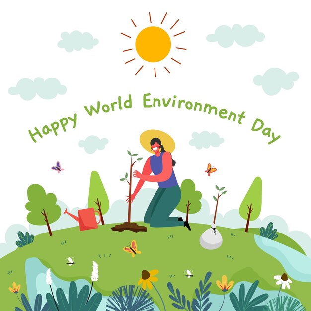 Hand drawn world environment day save the planet illustration