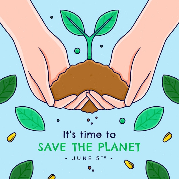 Free Vector hand drawn world environment day save the planet illustration