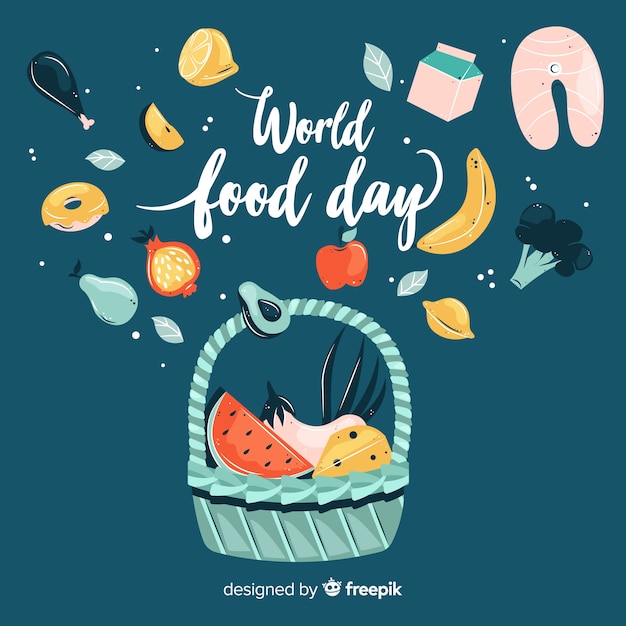 Free Vector hand drawn world food day on blue background