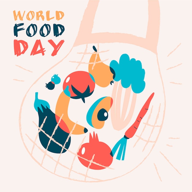 Free vector hand drawn world food day illustration with bag of provisions