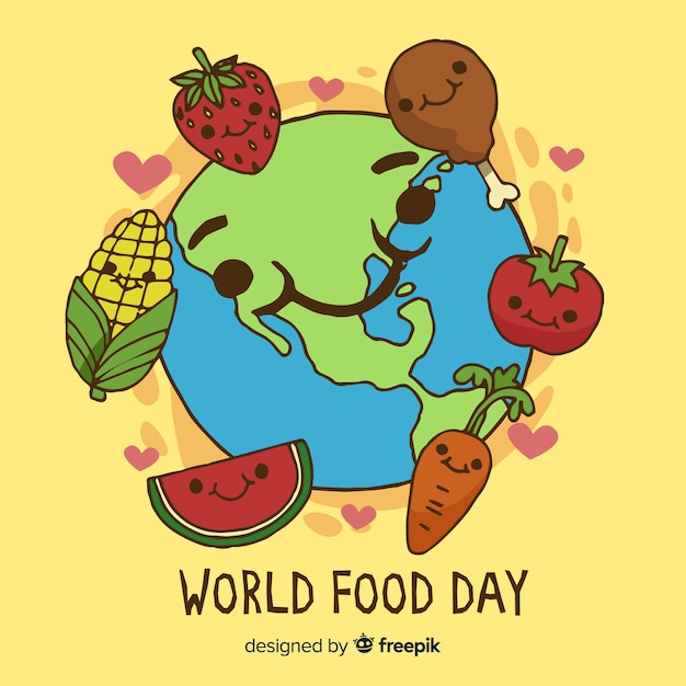 Hand drawn world food day with meat and veggies