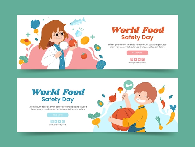 Hand drawn world food safety day horizontal banners collection