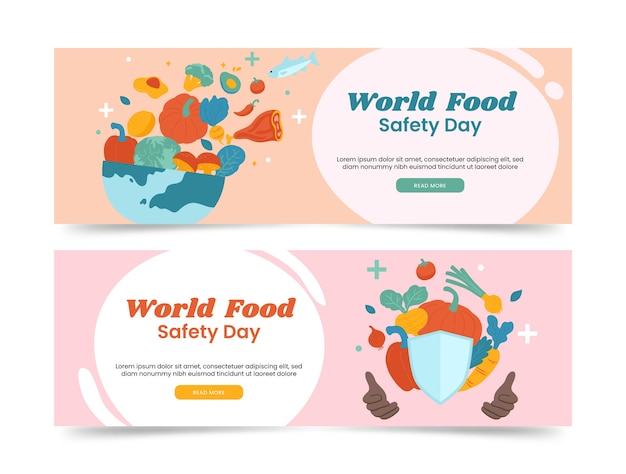 Free Vector hand drawn world food safety day horizontal banners collection