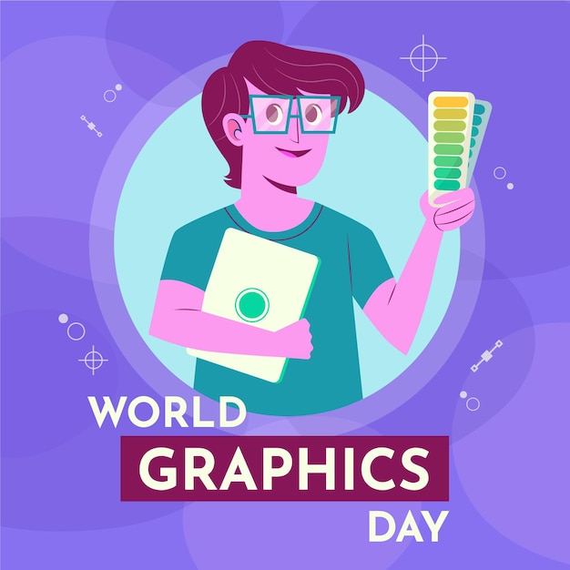 Hand-drawn world graphics day illustration with graphic designer