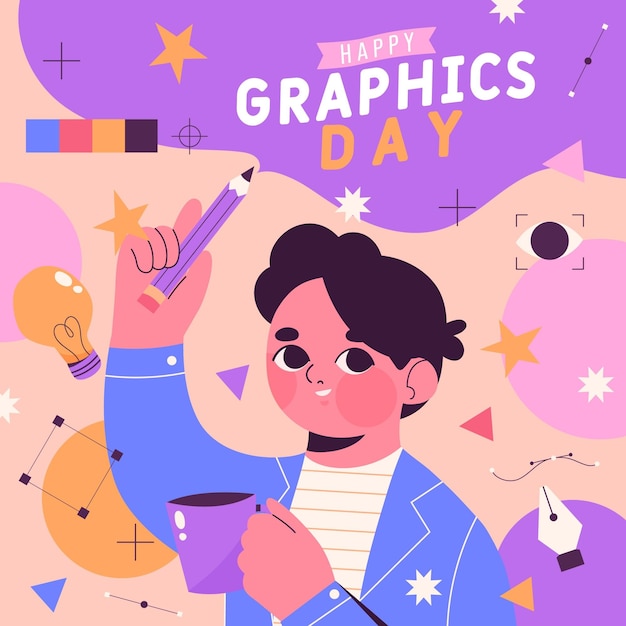 Hand drawn world graphics day illustration