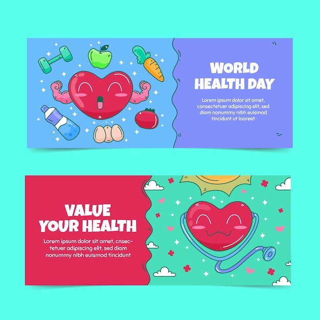 Hand drawn world health day horizontal banners set