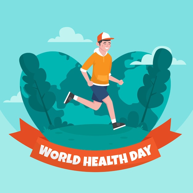 Hand drawn world health day illustration with man jogging