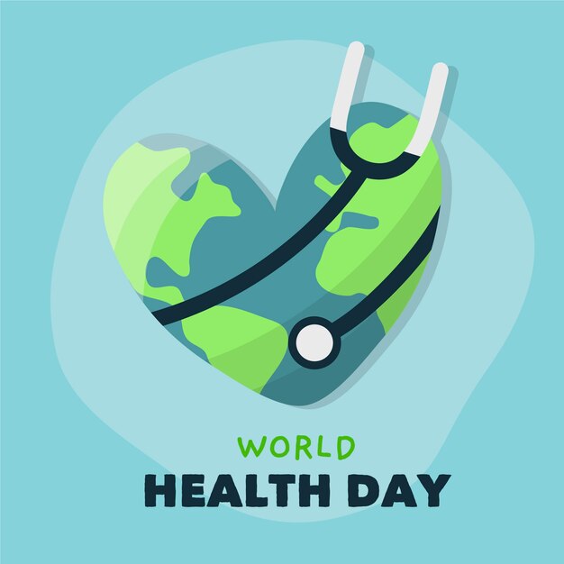 Hand drawn world health day with stethoscope and earth