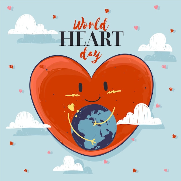 Free Vector hand drawn world heart day concept