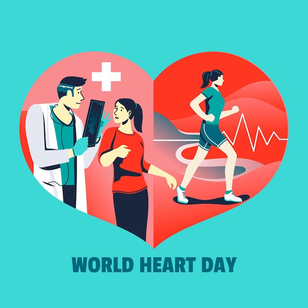 Hand drawn world heart day with doctor