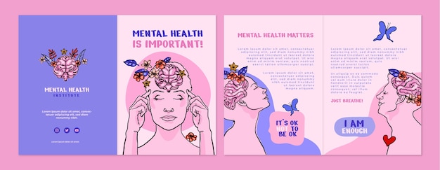 Hand drawn world mental health day brochure template