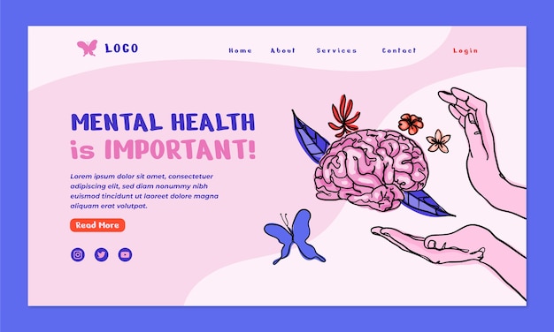 Hand drawn world mental health day landing page template