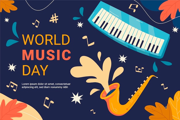 Hand drawn world music day background with piano