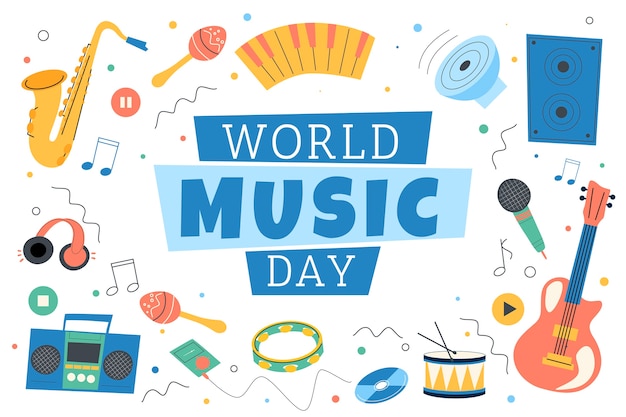 Hand drawn world music day background