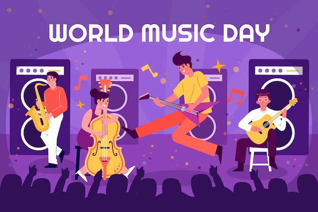 Hand drawn world music day band illustration