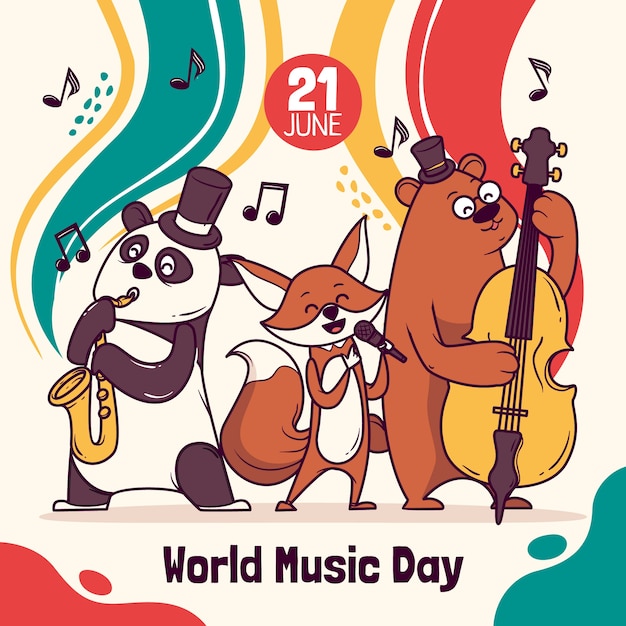 Hand drawn world music day illustration