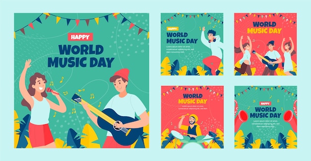 Free vector hand drawn world music day instagram post