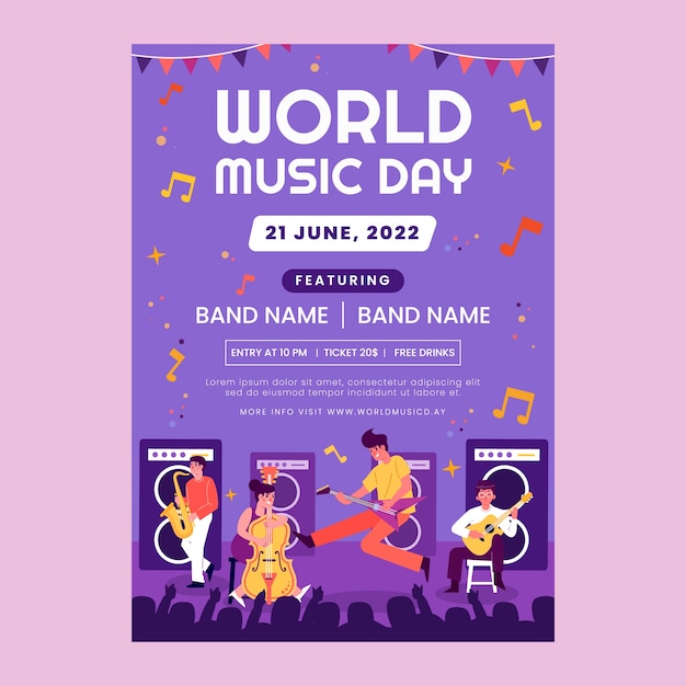 Hand drawn world music day poster with band