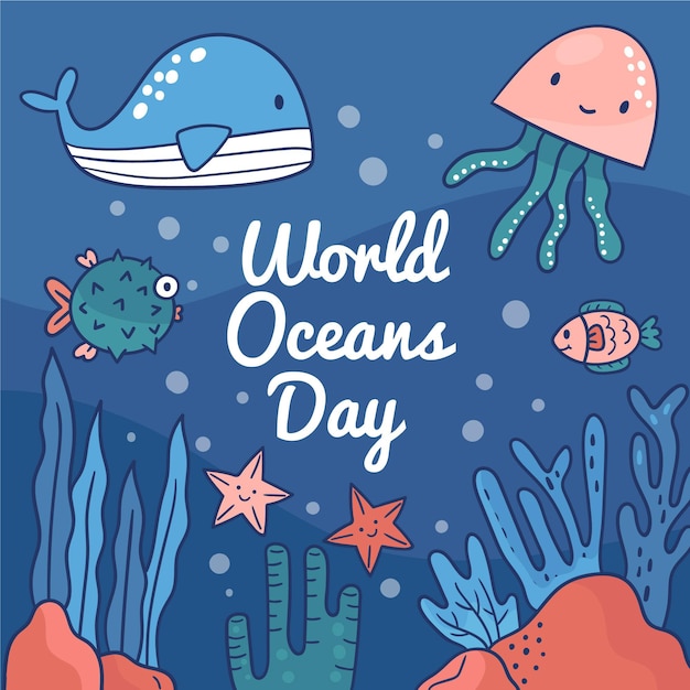 Hand drawn world oceands day concept