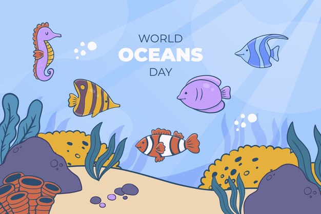 Hand drawn world oceans day background