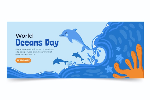 Hand drawn world oceans day banner template