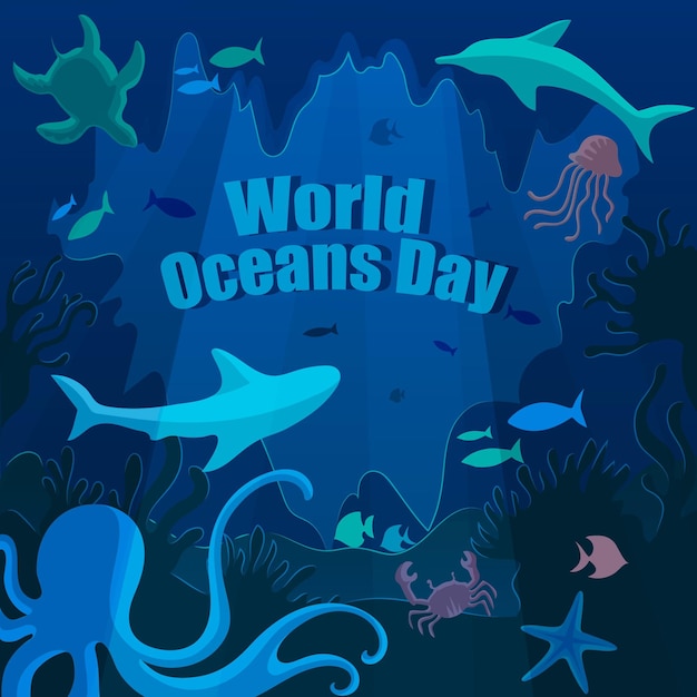 Hand drawn world oceans day concept