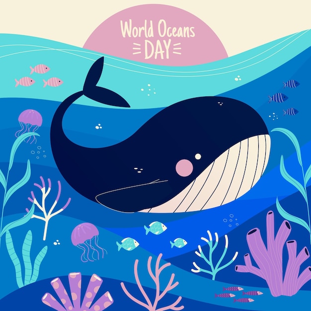 Free vector hand drawn world oceans day concept