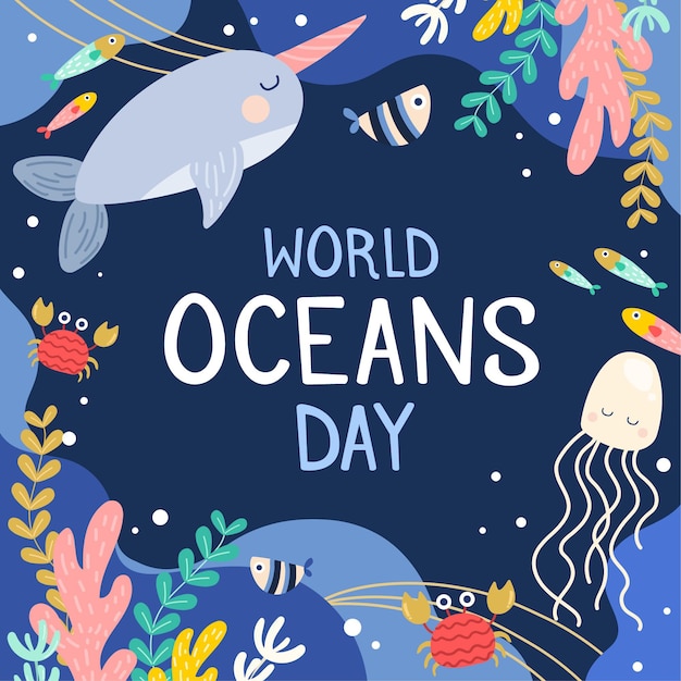 Hand drawn world oceans day illustration