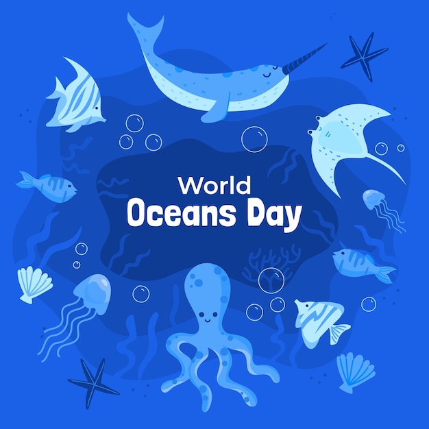 Hand drawn world oceans day illustration