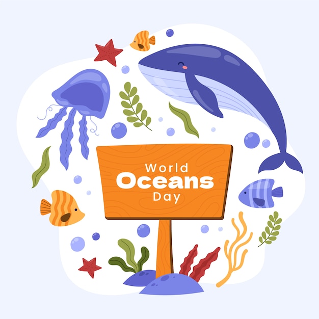 Hand drawn world oceans day illustration