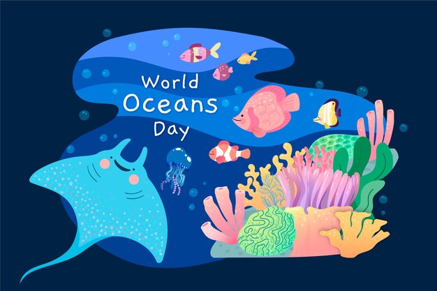 Hand drawn world oceans day illustration