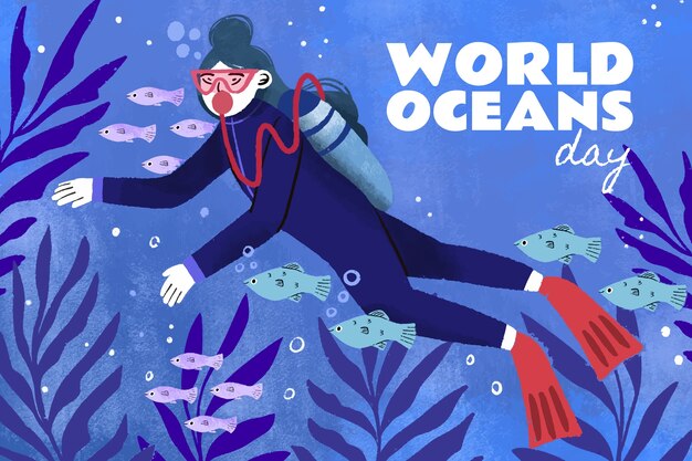 Hand drawn world oceans day illustration