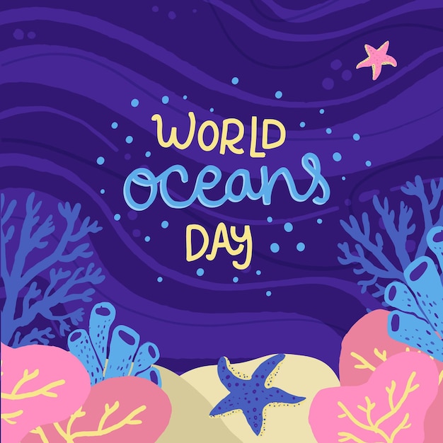 Hand drawn world oceans day