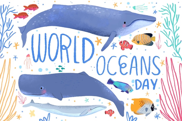 Free Vector hand drawn world oceans day