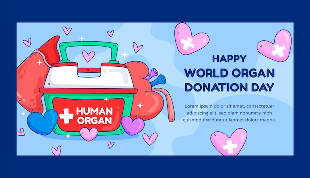 Hand drawn world organ donation day horizontal banner template