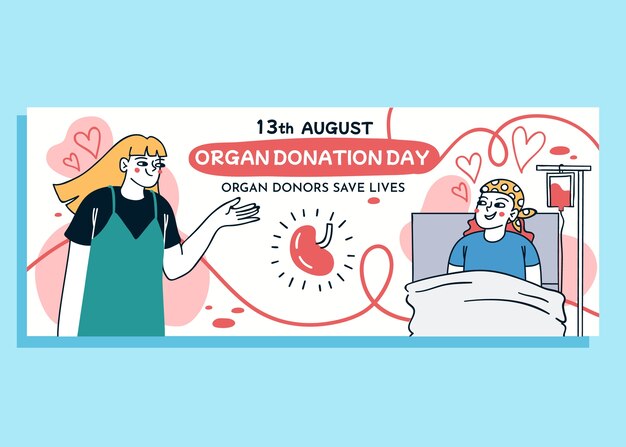 Hand drawn world organ donation day horizontal banner template