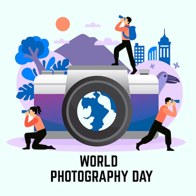 Hand drawn world photography day illustration