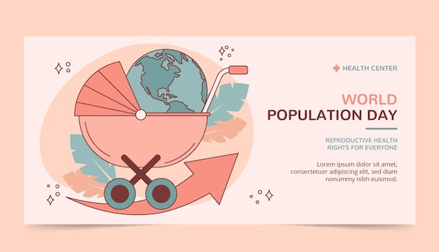 Hand drawn world population day horizontal banner template with stroller