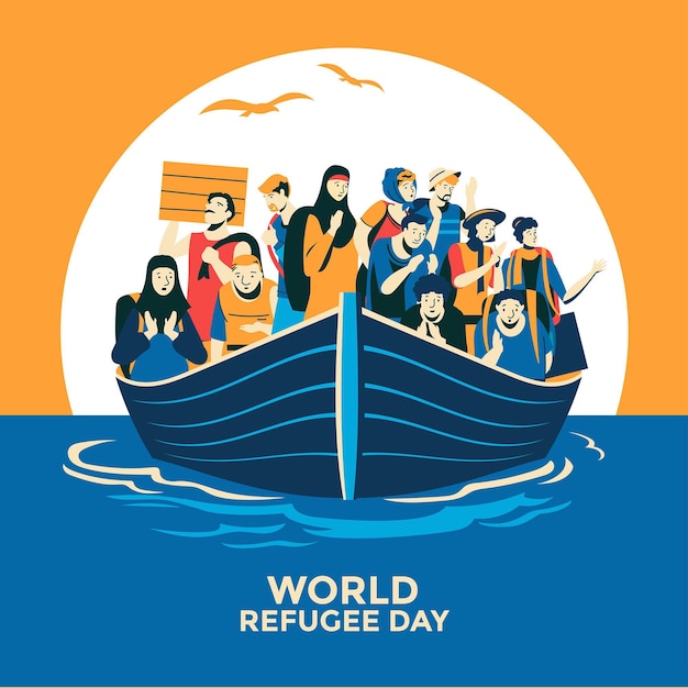 Hand drawn world refugee day concept