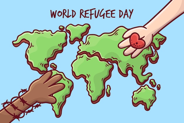 Hand drawn world refugee day concept