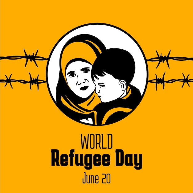 Hand drawn world refugee day illustration