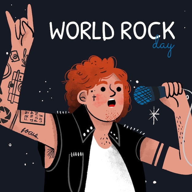 Free vector hand drawn world rock day illustration with musician singing