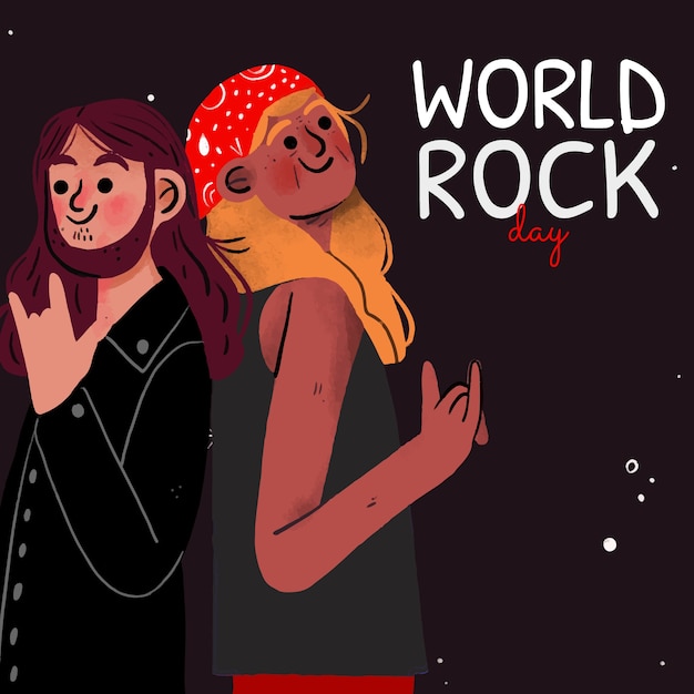 Hand drawn world rock day illustration with musicians