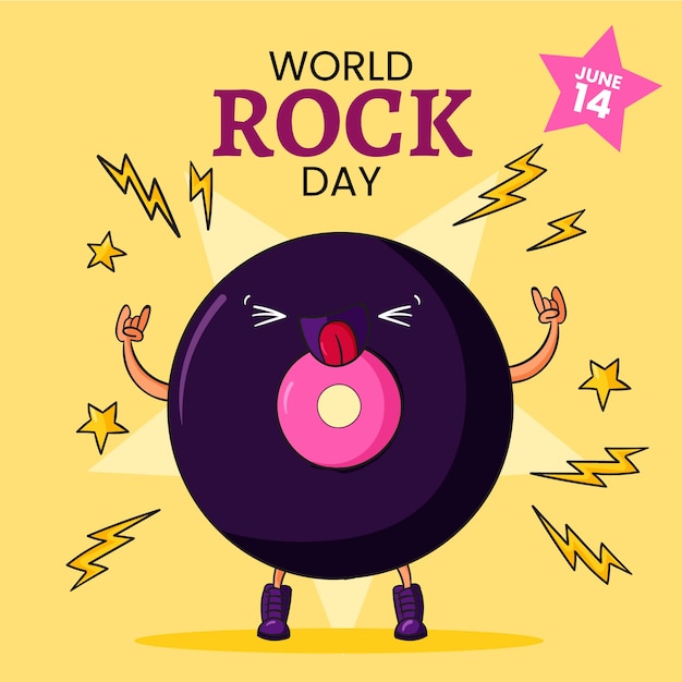 Hand drawn world rock day illustration with vinyl record