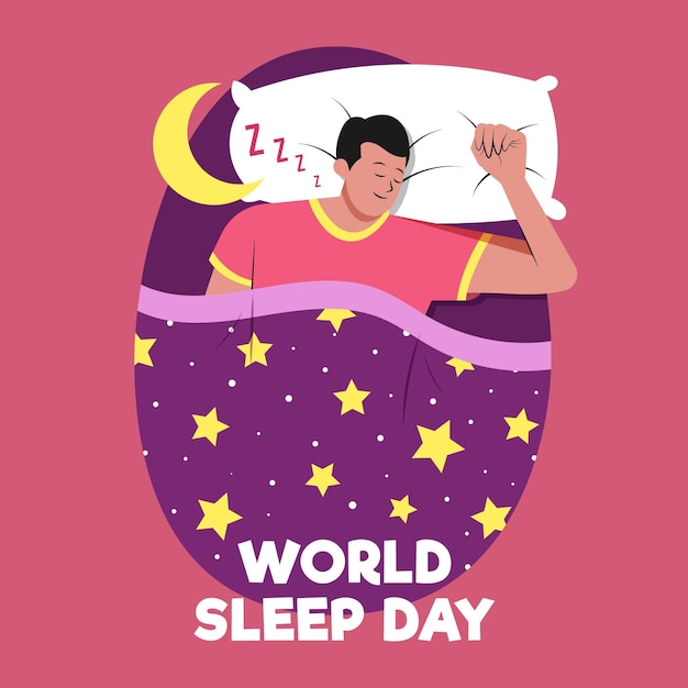 Hand-drawn world sleep day illustration with man resting