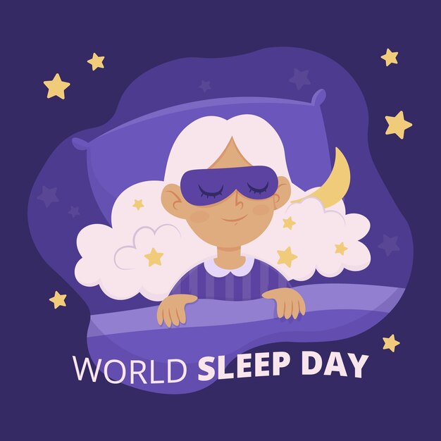 Hand-drawn world sleep day illustration with woman