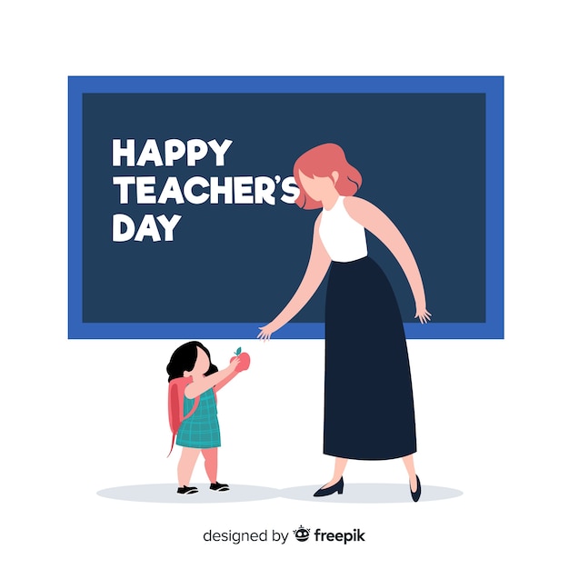 Free vector hand drawn world teachers' day with teacher and pupil